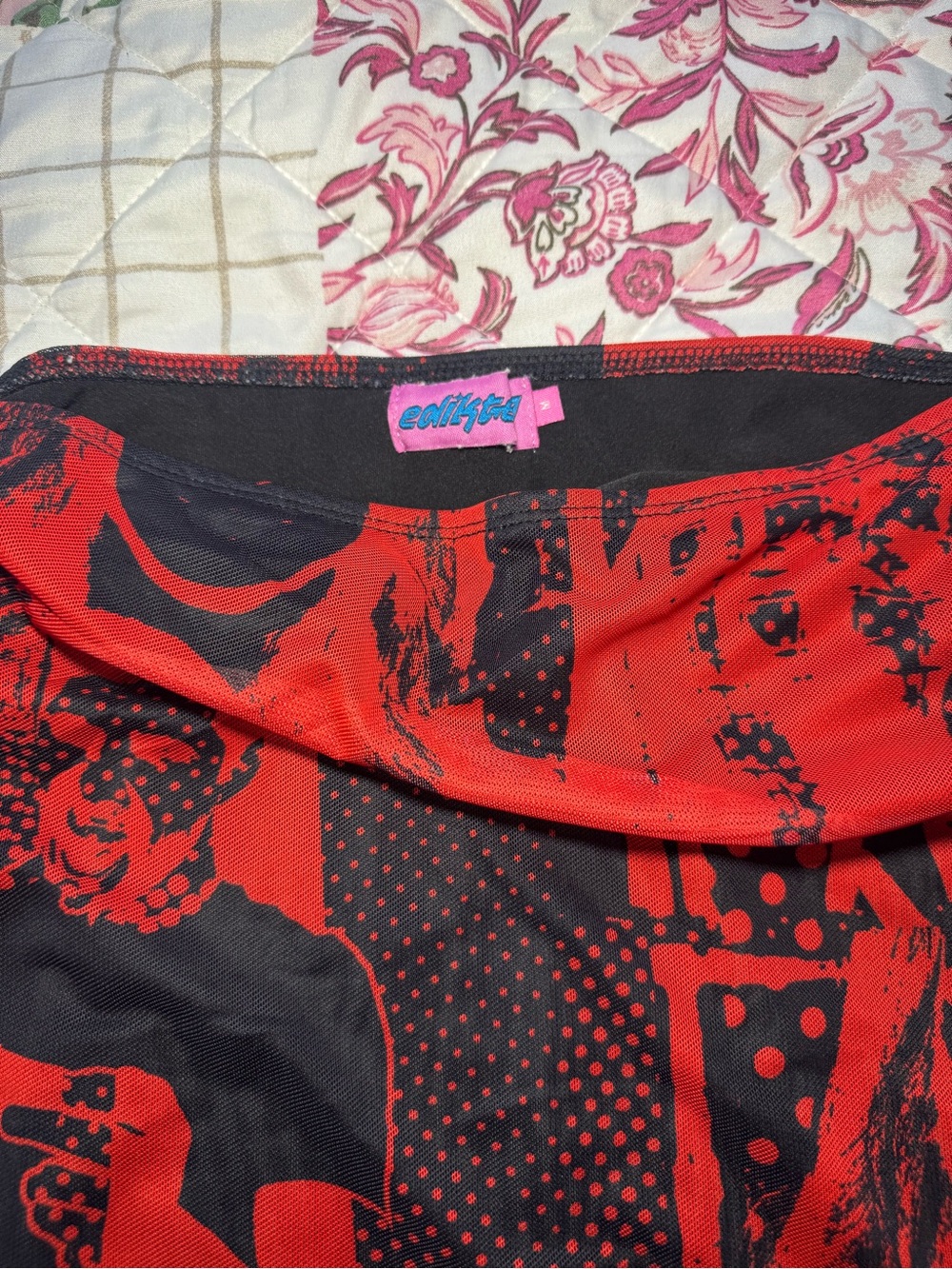 Edikted Red and Black Mini Skirt